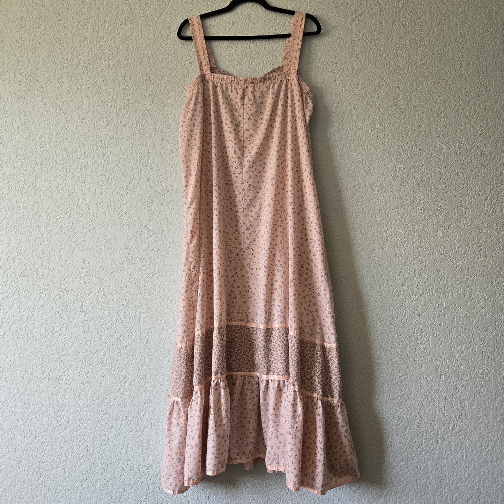 Vintage Gilead L Pink Cottagecore Floral Tiered Maxi Dress Pockets Square Neck - Picture 2 of 7